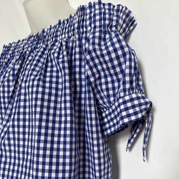 J. Crew Off the Shoulder Gingham Blue White Top Blouse Size 6 - Picture 7 of 15
